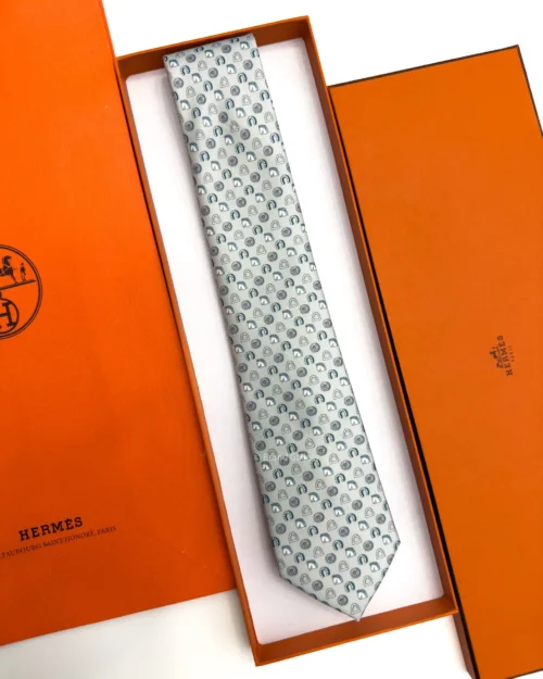 Hermes Grey Fer H Cheval Tie - Luxury tie - A&A Brand Gallery Egypt