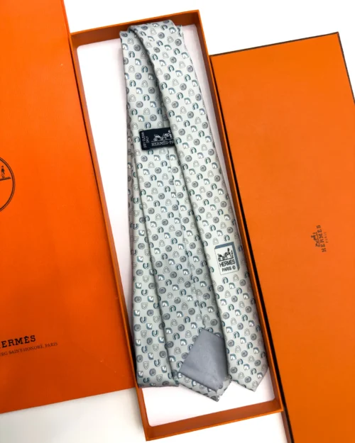 Hermes Grey Fer H Cheval Tie - Luxury tie - A&A Brand Gallery Egypt