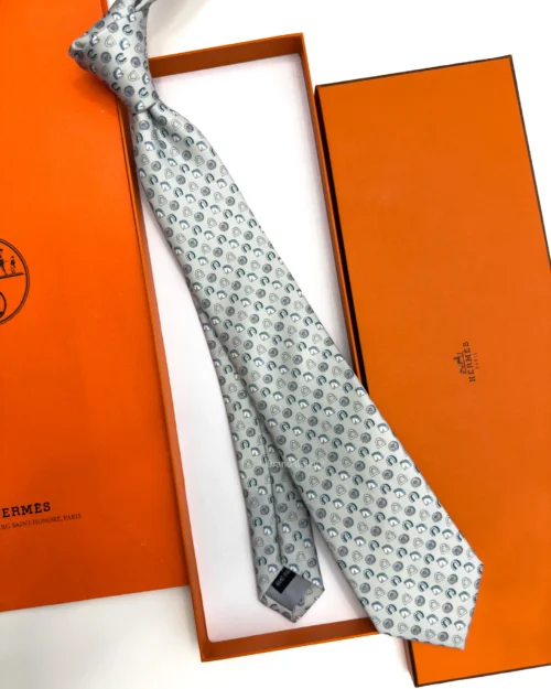 Hermes Grey Fer H Cheval Tie - Luxury tie - A&A Brand Gallery Egypt