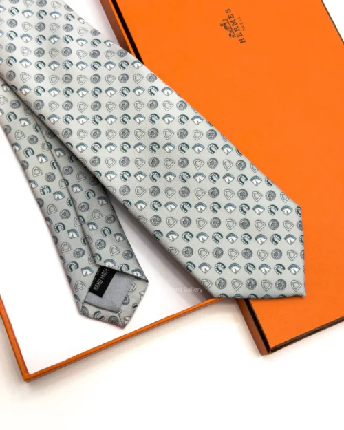 Hermes Grey Fer H Cheval Tie - Luxury tie - A&A Brand Gallery Egypt