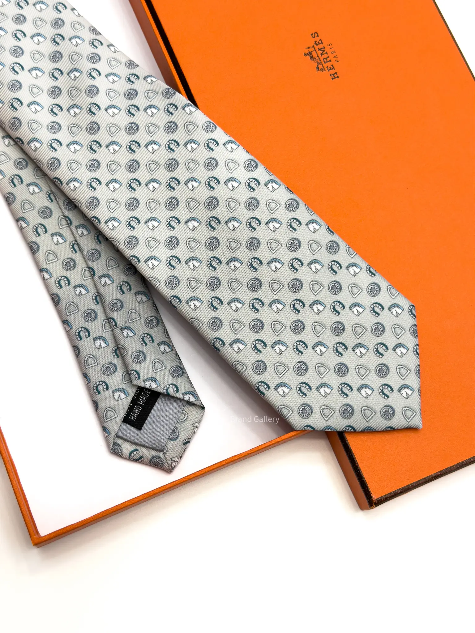 Hermes Grey Fer H Cheval Tie - Luxury tie - A&A Brand Gallery Egypt
