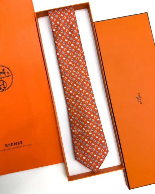 Hermes Orange Fer H Cheval Tie - Luxury tie - A&A Brand Gallery Egypt