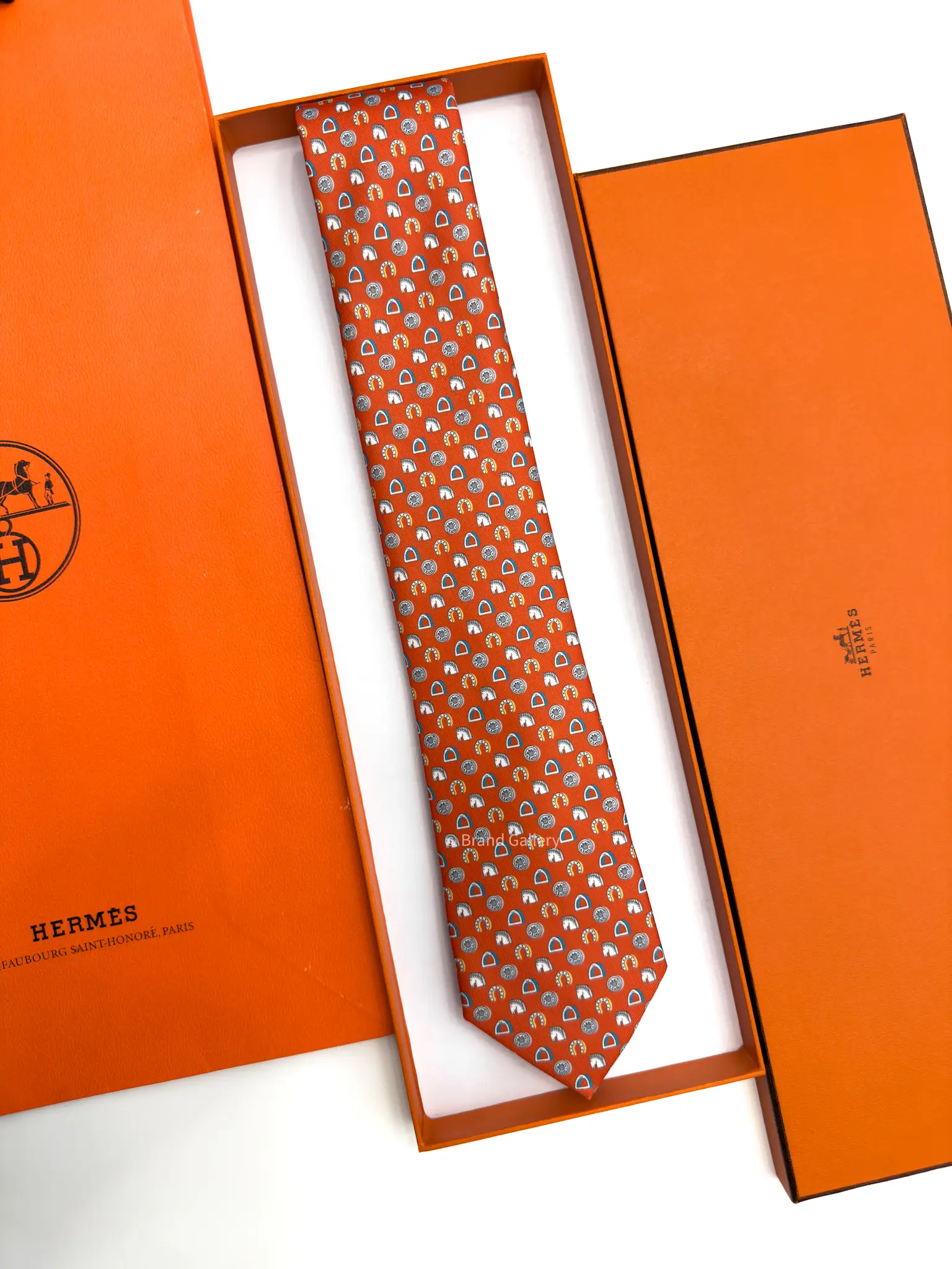 Hermes Orange Fer H Cheval Tie - Luxury tie - A&A Brand Gallery Egypt