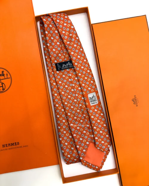 Hermes Orange Fer H Cheval Tie - Luxury tie - A&A Brand Gallery Egypt