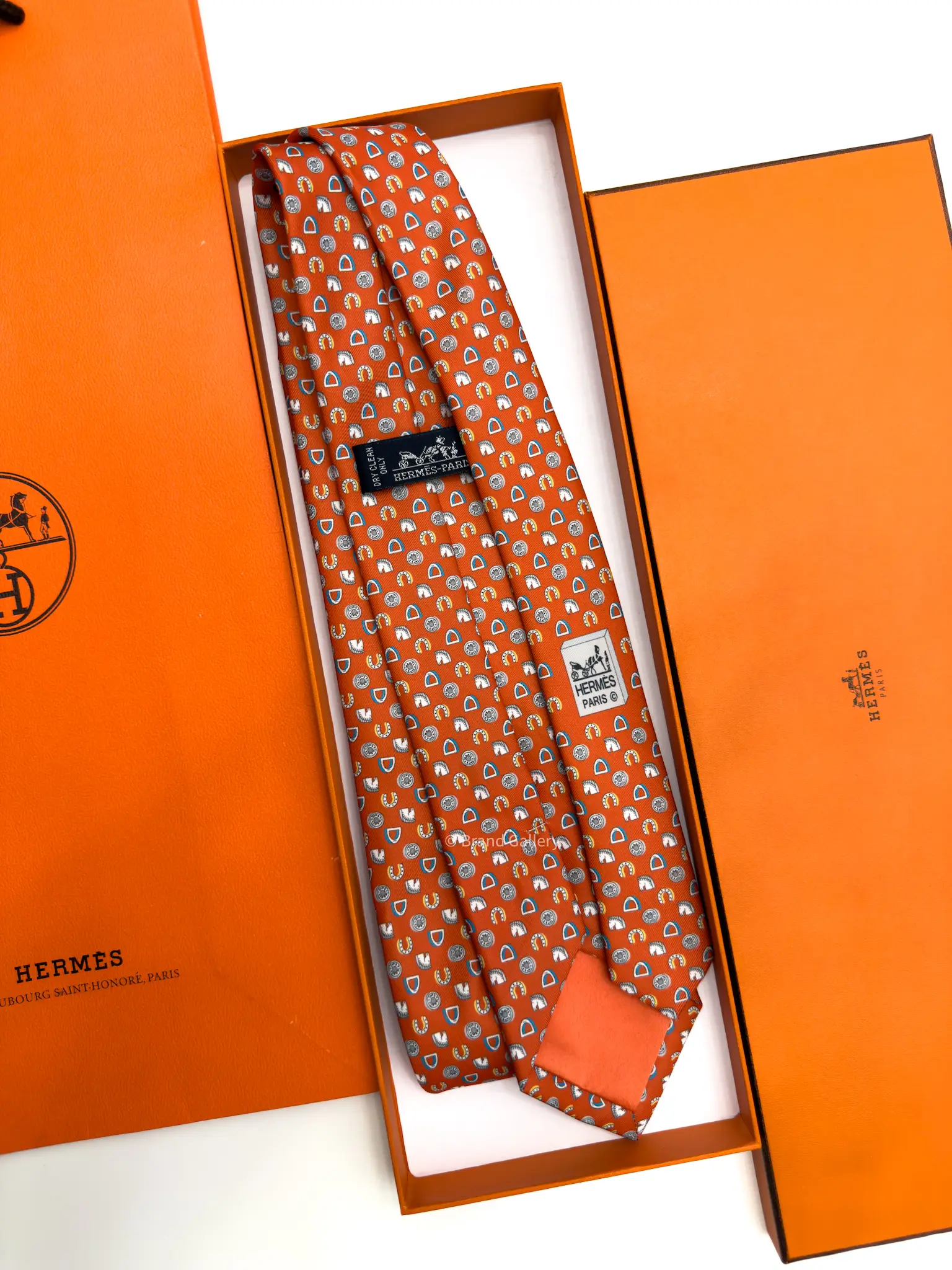 Hermes Orange Fer H Cheval Tie - Luxury tie - A&A Brand Gallery Egypt