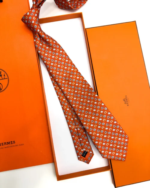 Hermes Orange Fer H Cheval Tie - Luxury tie - A&A Brand Gallery Egypt
