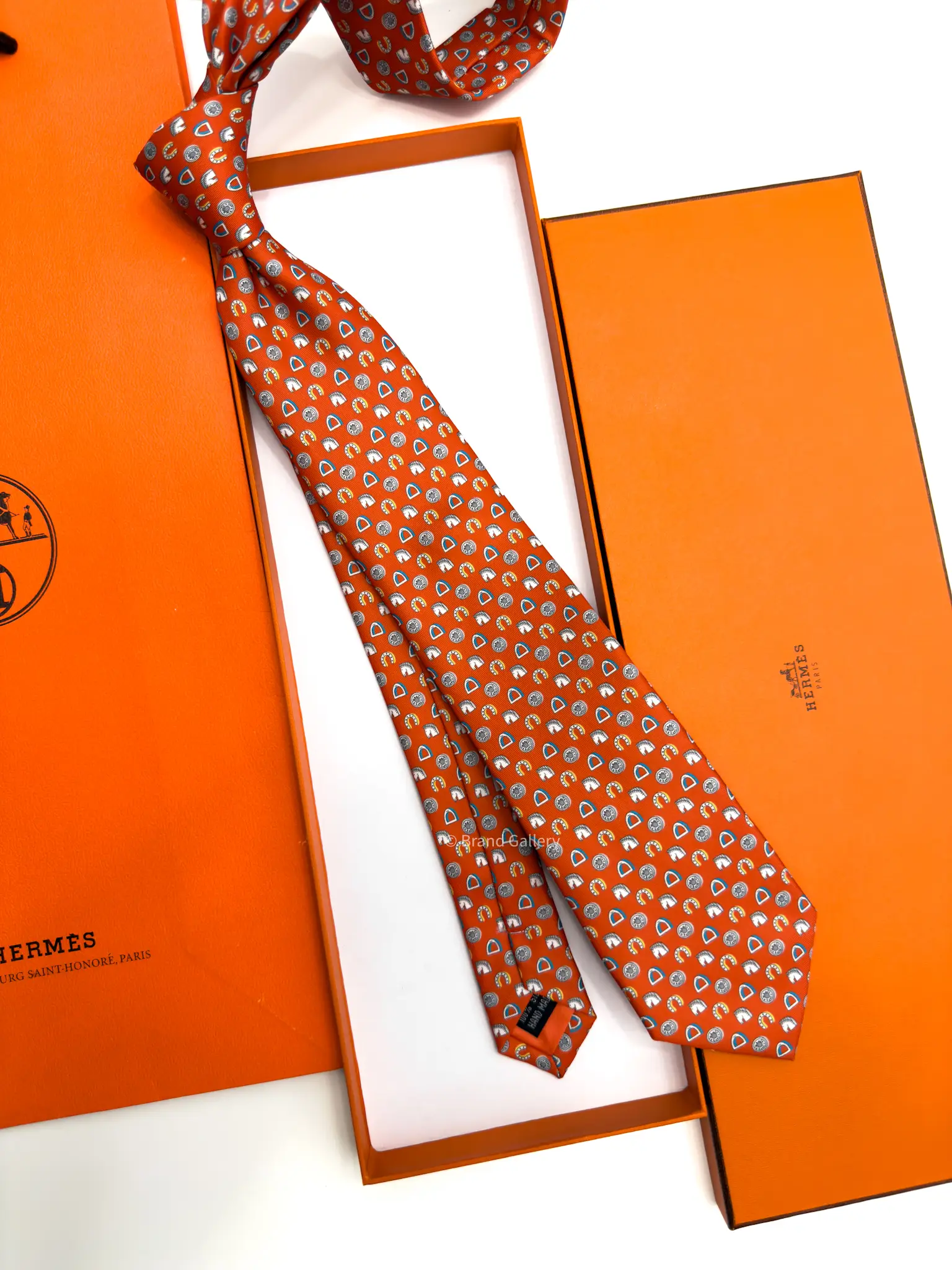 Hermes Orange Fer H Cheval Tie - Luxury tie - A&A Brand Gallery Egypt
