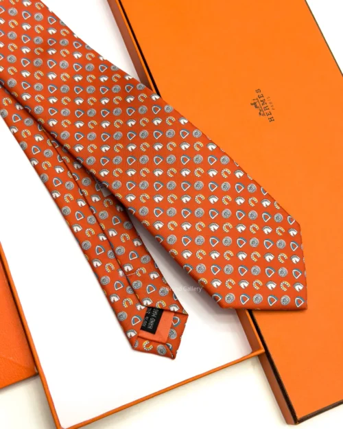 Hermes Orange Fer H Cheval Tie - Luxury tie - A&A Brand Gallery Egypt