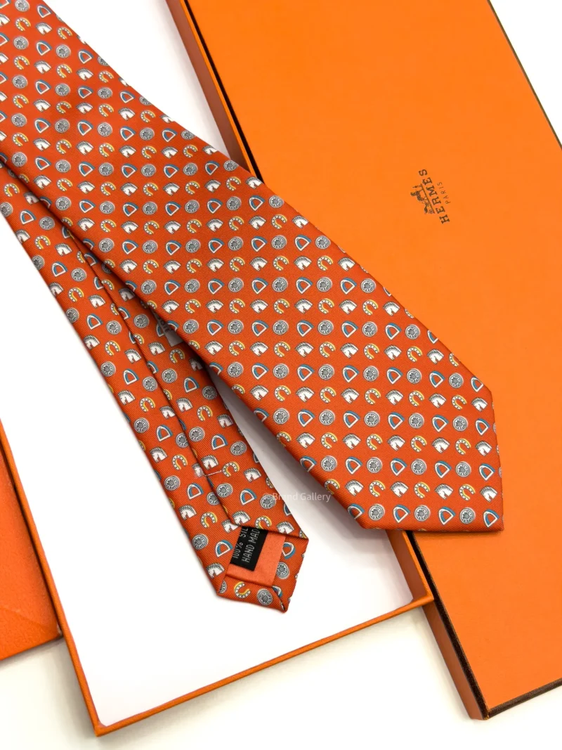 Hermes Orange Fer H Cheval Tie - Luxury tie - A&A Brand Gallery Egypt