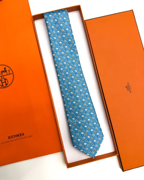 Hermes Sky Blue Fer H Cheval Tie - Luxury tie - A&A Brand Gallery Egypt