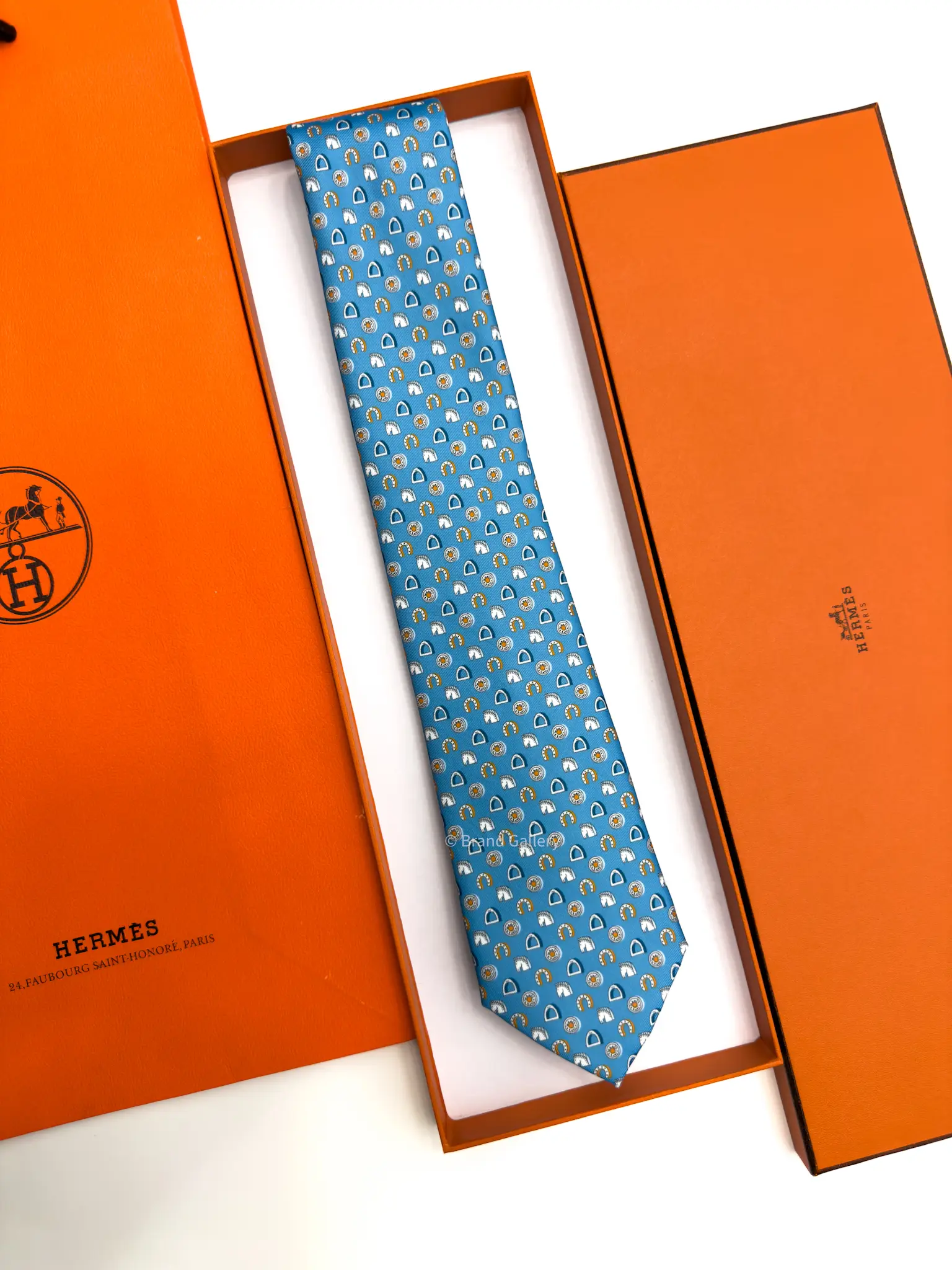 Hermes Sky Blue Fer H Cheval Tie - Luxury tie - A&A Brand Gallery Egypt