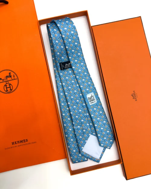 Hermes Sky Blue Fer H Cheval Tie - Luxury tie - A&A Brand Gallery Egypt
