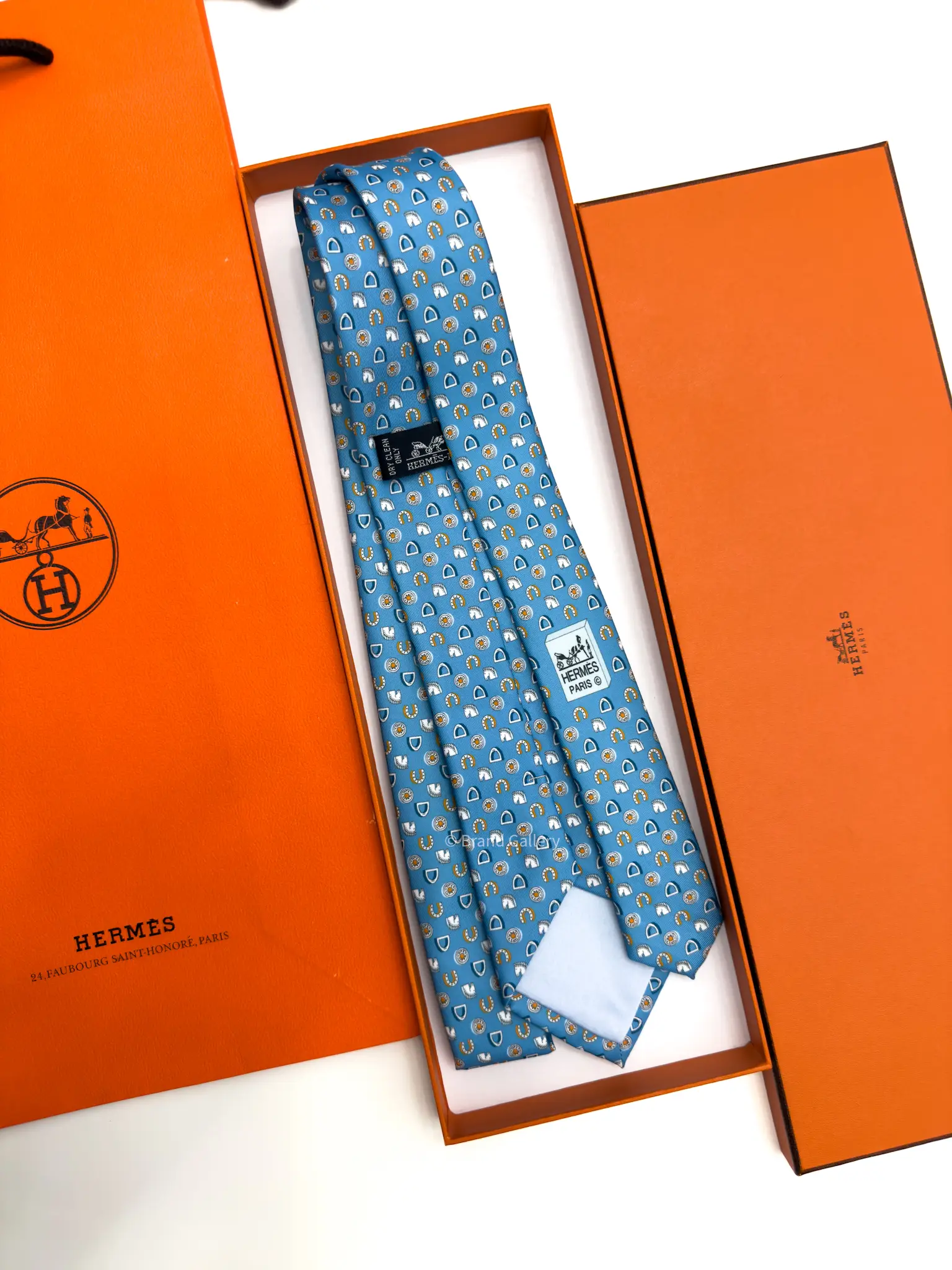 Hermes Sky Blue Fer H Cheval Tie - Luxury tie - A&A Brand Gallery Egypt