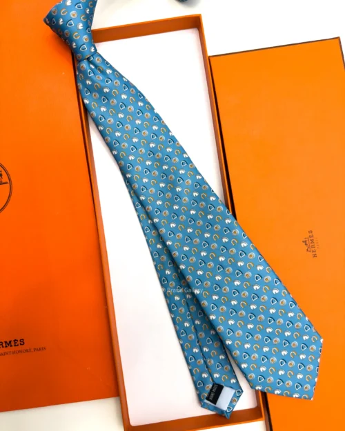 Hermes Sky Blue Fer H Cheval Tie - Luxury tie - A&A Brand Gallery Egypt