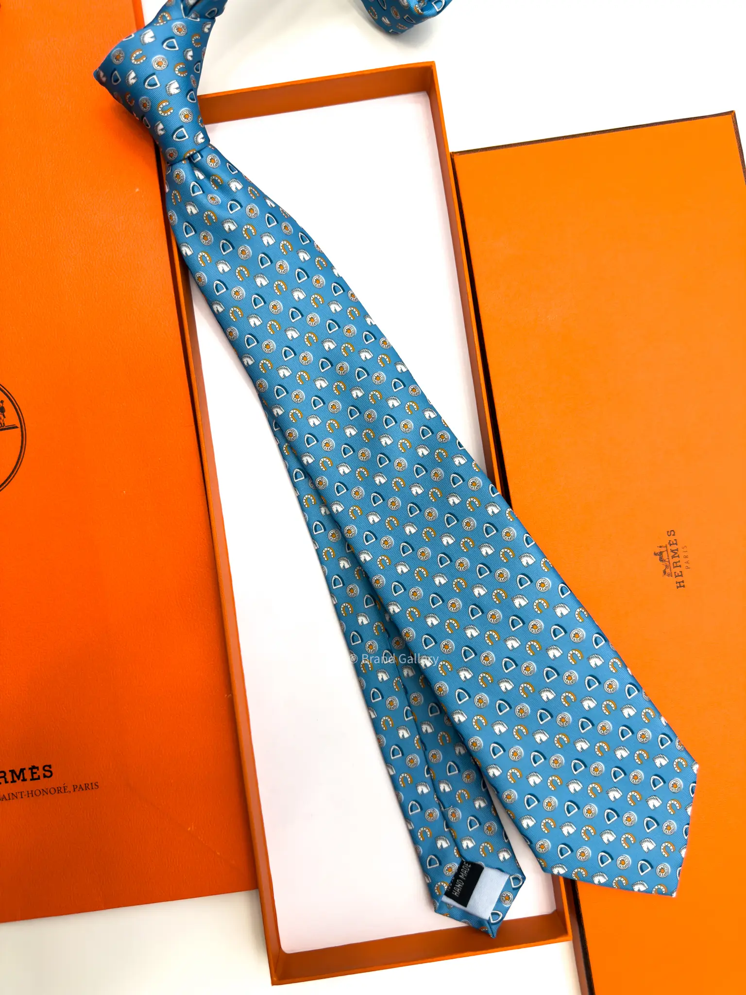 Hermes Sky Blue Fer H Cheval Tie - Luxury tie - A&A Brand Gallery Egypt