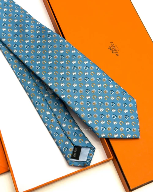 Hermes Sky Blue Fer H Cheval Tie - Luxury tie - A&A Brand Gallery Egypt