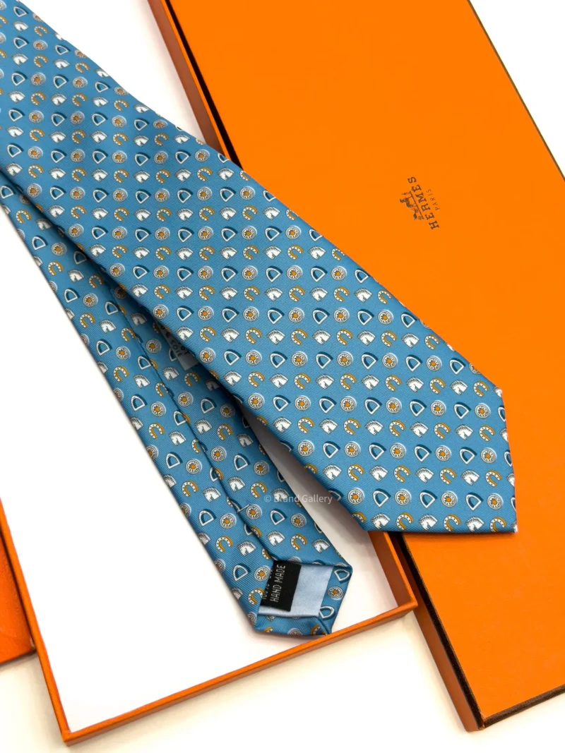 Hermes Sky Blue Fer H Cheval Tie - Luxury tie - A&A Brand Gallery Egypt