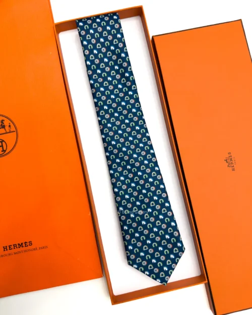 Hermes Navy Blue Fer H Cheval Tie - Luxury tie - A&A Brand Gallery Egypt