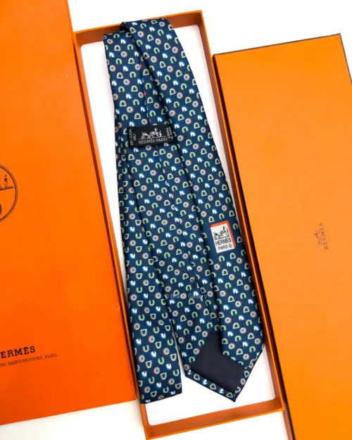 Hermes Navy Blue Fer H Cheval Tie - Luxury tie - A&A Brand Gallery Egypt