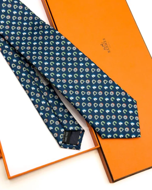 Hermes Navy Blue Fer H Cheval Tie - Luxury tie - A&A Brand Gallery Egypt