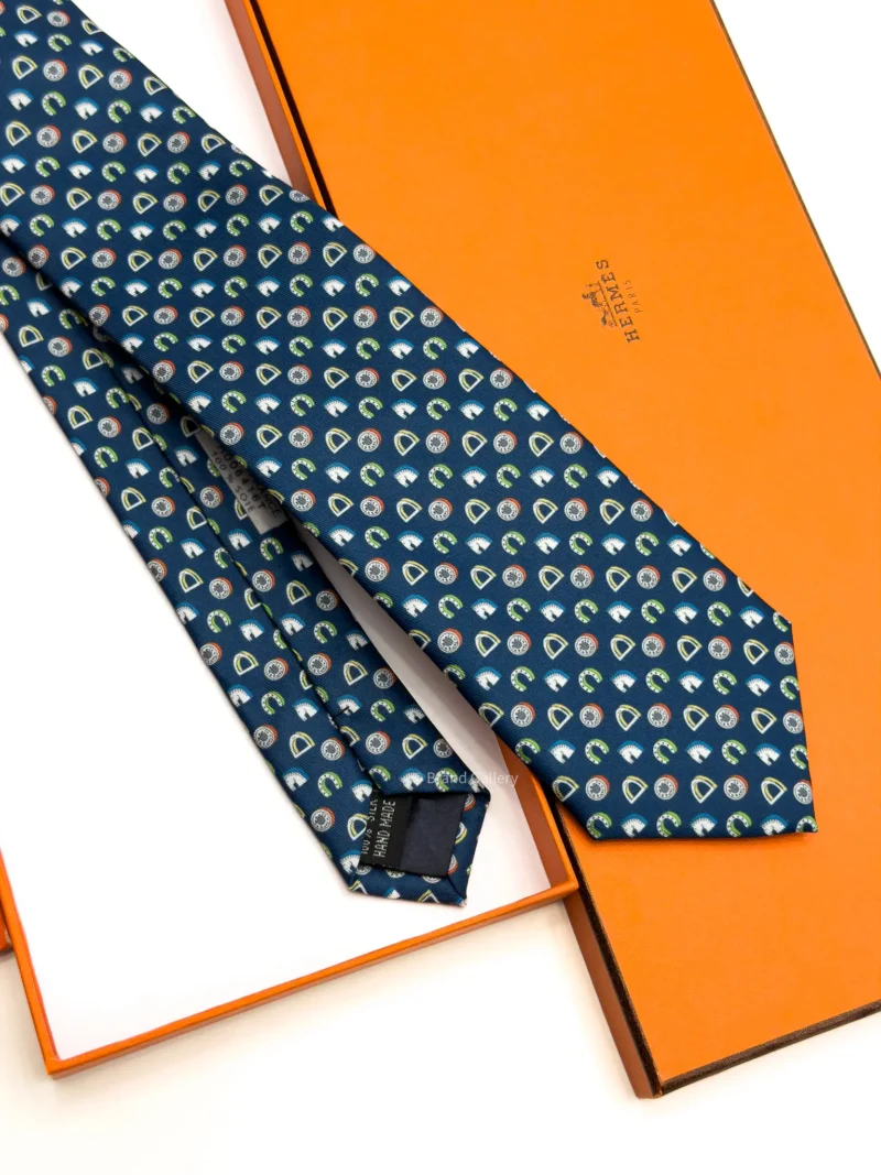 Hermes Navy Blue Fer H Cheval Tie - Luxury tie - A&A Brand Gallery Egypt