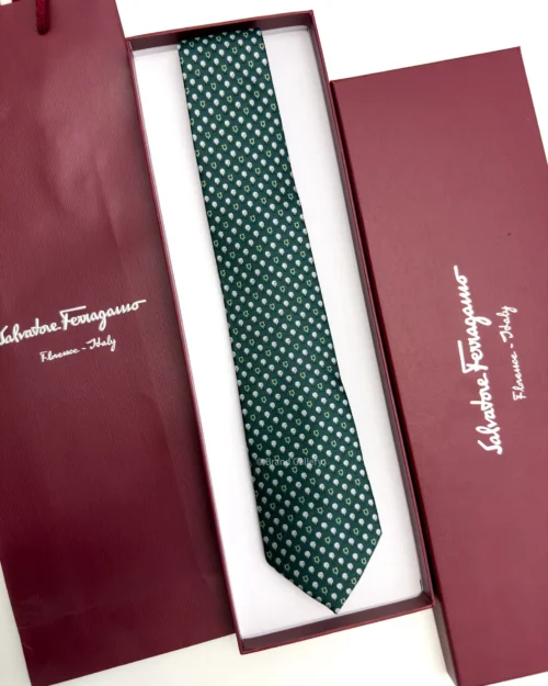 Ferragamo Dark Green Gancini Golf Tee Tie - Luxury tie - A&A Brand Gallery Egypt