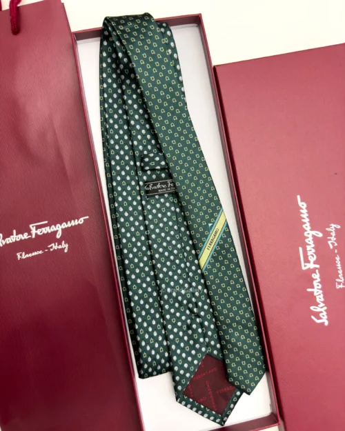 Ferragamo Dark Green Gancini Golf Tee Tie - Luxury tie - A&A Brand Gallery Egypt