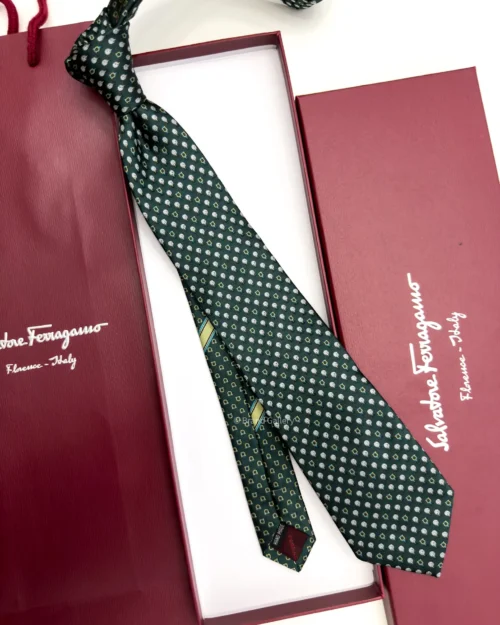 Ferragamo Dark Green Gancini Golf Tee Tie - Luxury tie - A&A Brand Gallery Egypt