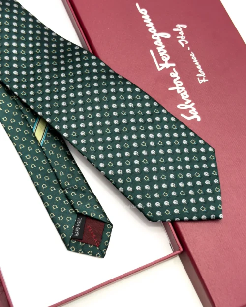 Ferragamo Dark Green Gancini Golf Tee Tie - Luxury tie - A&A Brand Gallery Egypt