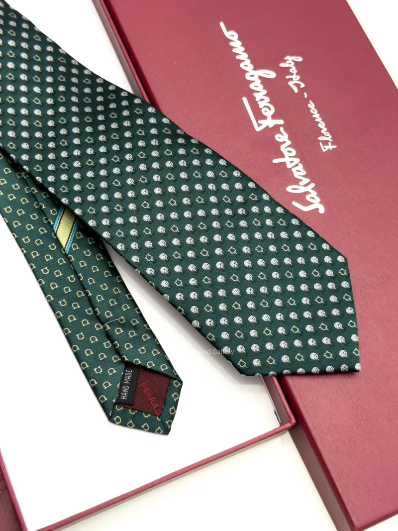 Ferragamo Dark Green Gancini Golf Tee Tie - Luxury tie - A&A Brand Gallery Egypt