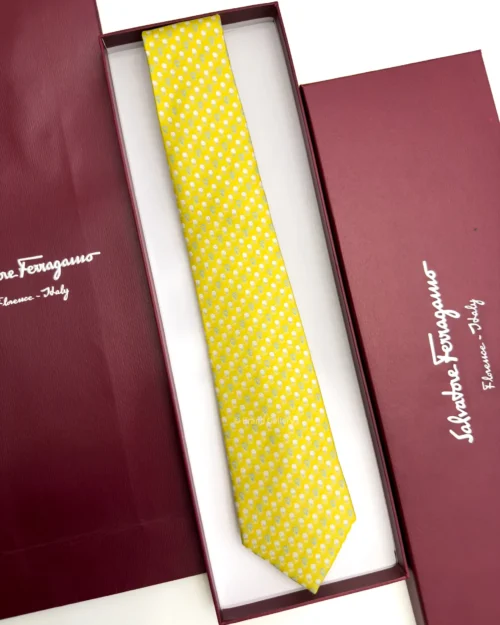 Ferragamo Yellow Gancini Golf Tee Tie - Luxury tie - A&A Brand Gallery Egypt