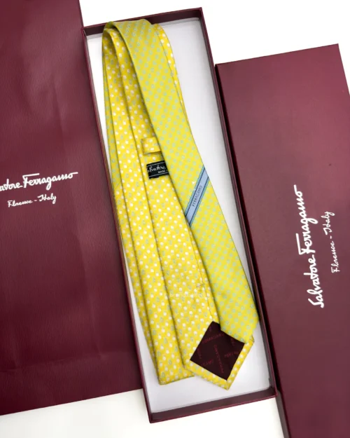 Ferragamo Yellow Gancini Golf Tee Tie - Luxury tie - A&A Brand Gallery Egypt