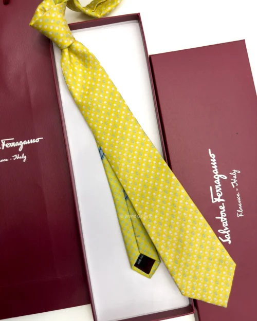 Ferragamo Yellow Gancini Golf Tee Tie - Luxury tie - A&A Brand Gallery Egypt