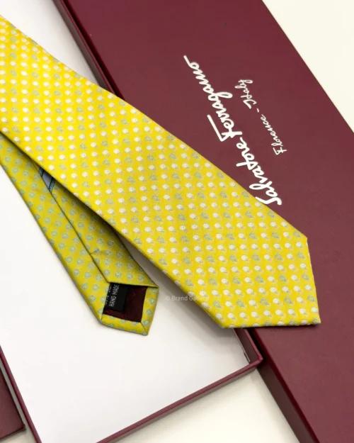 Ferragamo Yellow Gancini Golf Tee Tie - Luxury tie - A&A Brand Gallery Egypt