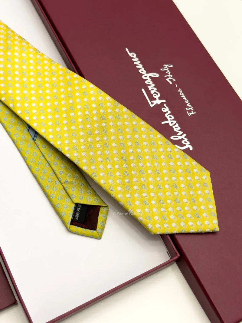 Ferragamo Yellow Gancini Golf Tee Tie - Luxury tie - A&A Brand Gallery Egypt