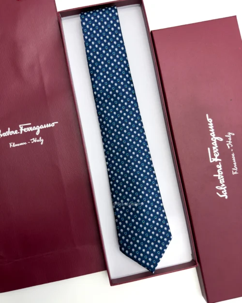 Ferragamo Blue Gancini Golf Tee Tie - Luxury tie - A&A Brand Gallery Egypt