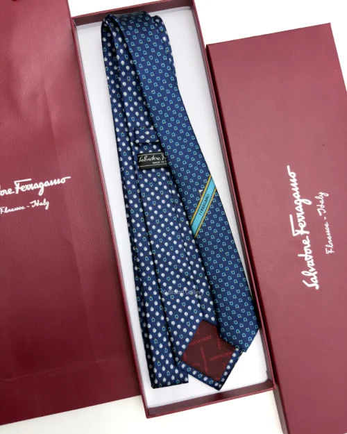 Ferragamo Blue Gancini Golf Tee Tie - Luxury tie - A&A Brand Gallery Egypt