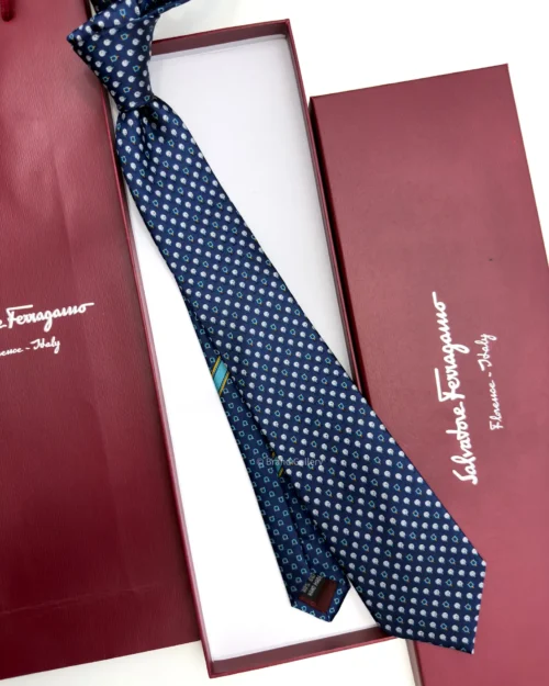 Ferragamo Blue Gancini Golf Tee Tie - Luxury tie - A&A Brand Gallery Egypt