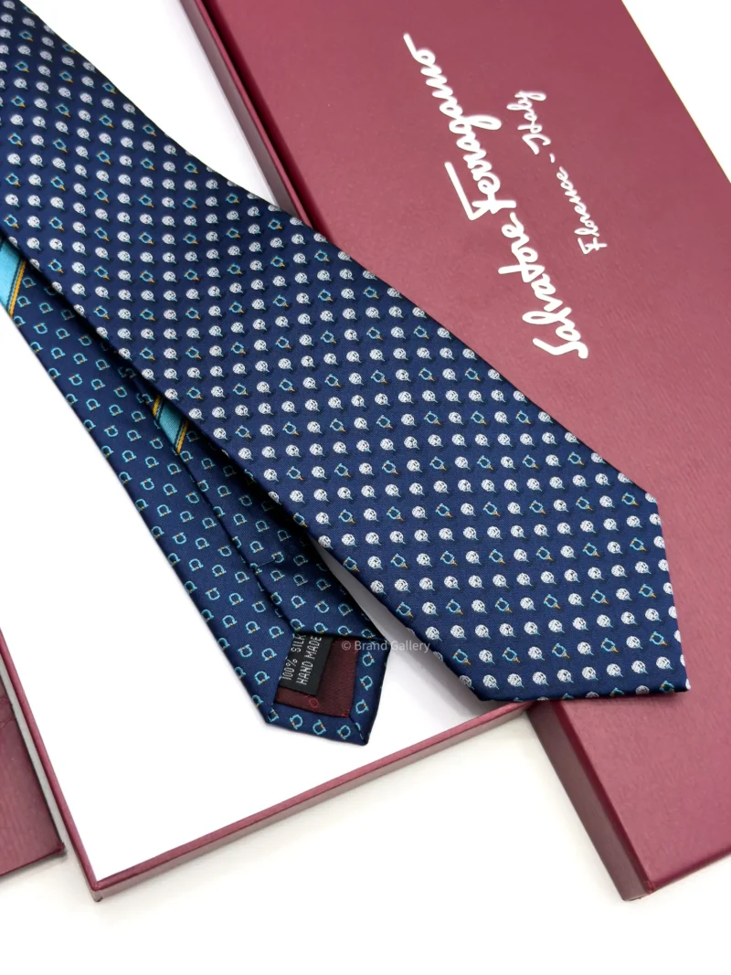 Ferragamo Blue Gancini Golf Tee Tie - Luxury tie - A&A Brand Gallery Egypt