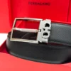 Ferragamo Gancini Gun-Metal pebbled Reversible Leather Belt - Luxury belt - A&A Brand Gallery Egypt