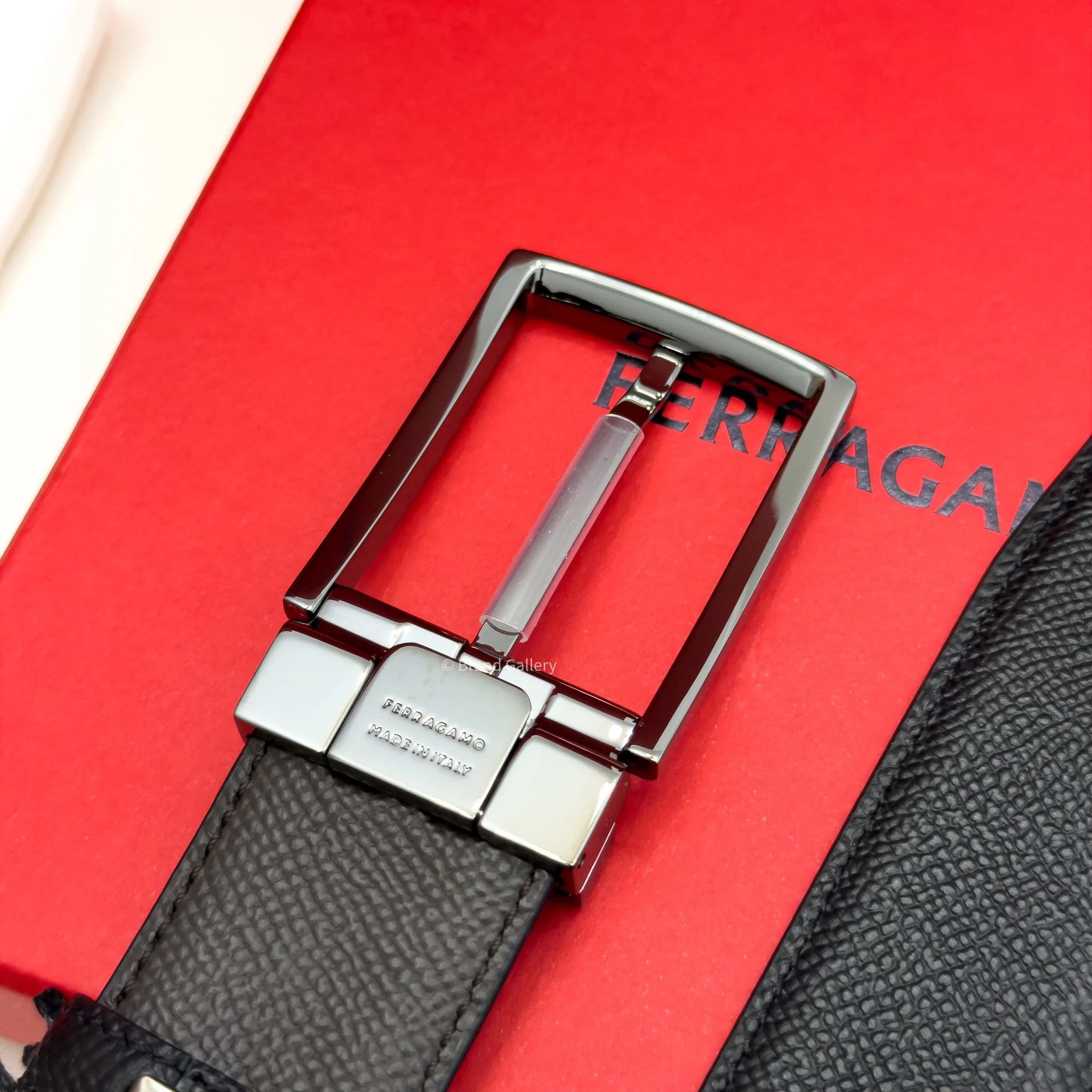 Ferragamo Gancini Gun-Metal pebbled Reversible Leather Belt - Luxury belt - A&A Brand Gallery Egypt