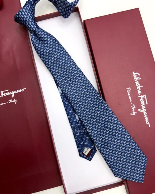 Ferragamo blue elephant print silk tie