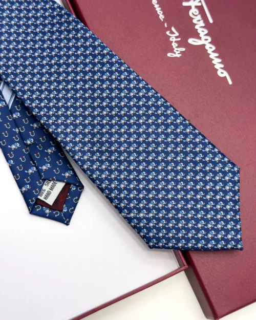 Ferragamo blue elephant print silk tie