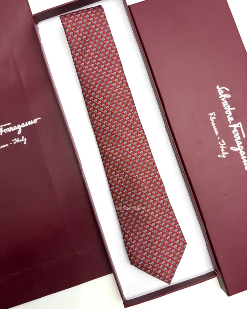 Ferragamo red elephant print silk tie