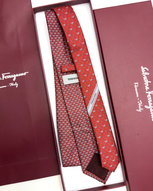 Ferragamo red elephant print silk tie