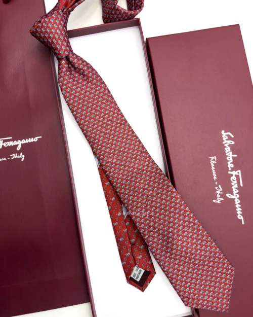 Ferragamo red elephant print silk tie
