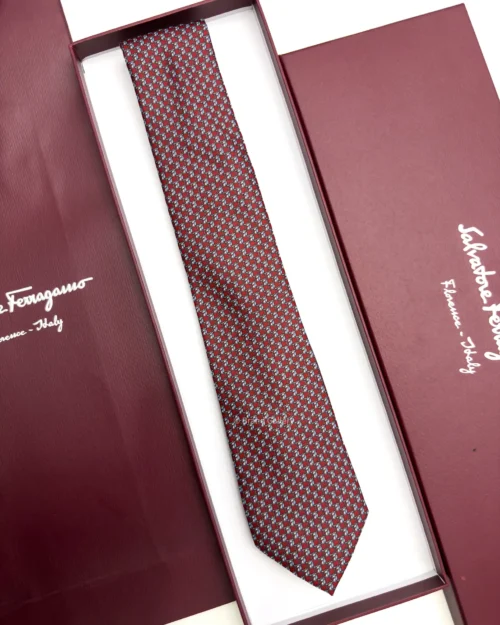 Ferragamo dark red Pegasus print silk tie