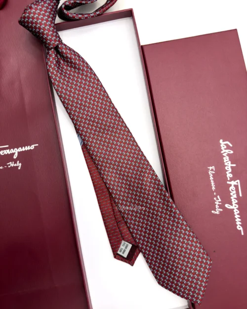 Ferragamo dark red Pegasus print silk tie