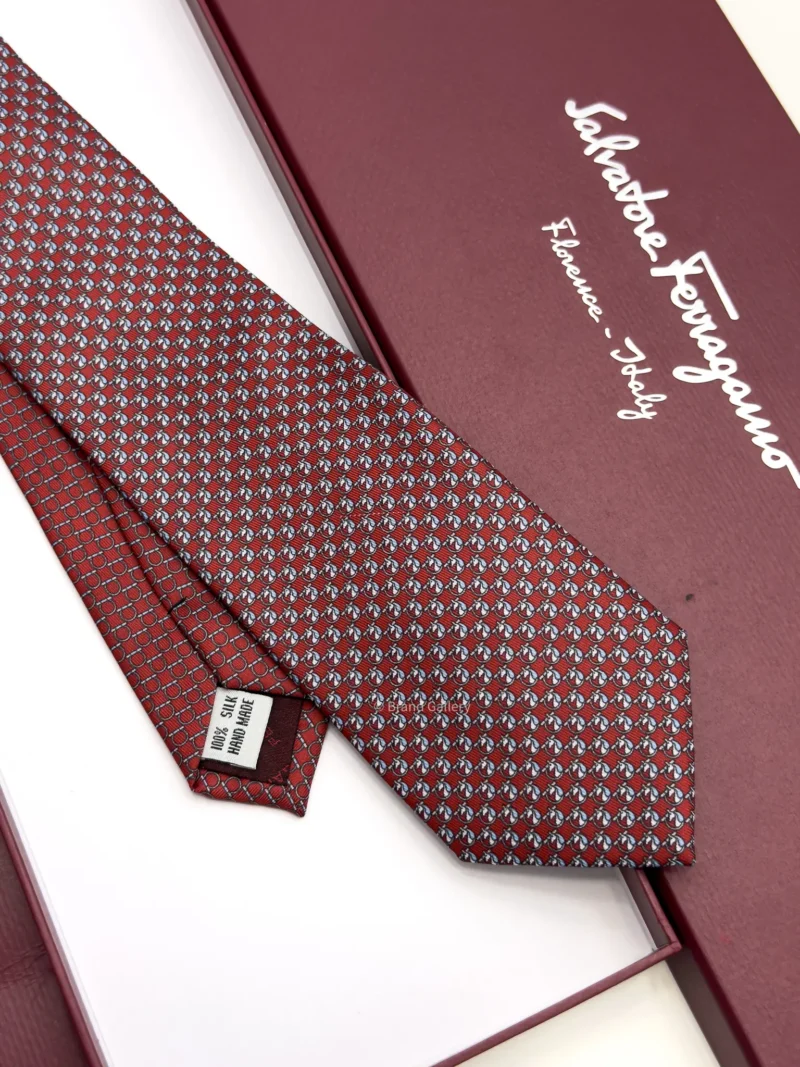Ferragamo dark red Pegasus print silk tie