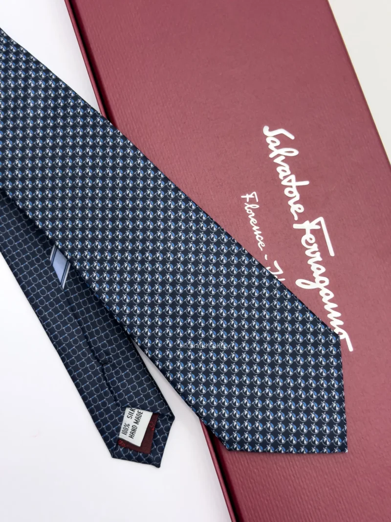 Ferragamo navy Pegasus print silk tie